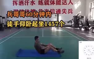 兵哥哥60分钟内徒手仰卧起坐1457个