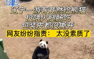 辽宁一游客竟然给熊猫投喂火腿肠吃，包装皮都没撕开！网友纷纷指责： 太没素质了