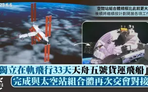 独立在轨飞行33天，天舟五号与空间站组合体再次交会对接