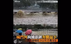 香港城门河汹涌澎湃，大批市民观看怒潮