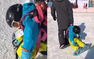 萌娃滑雪突然“断电”，秒犯困被爸爸拖走 妈妈一语道破笑翻网友
