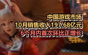 中国游戏市场10月销售收入197.68亿元，6个月内首次环比正增长