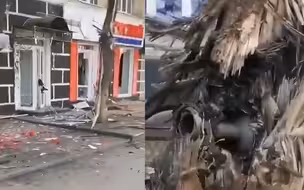 激烈炮战后的哈尔科夫：街道荒凉狼藉不堪 炮弹碎片半露式拦腰卡树