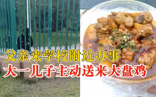 父亲路过学校儿子主动送来大盘鸡，父亲：匆忙的生活被孩子治愈