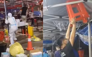 东莞核酸检测现场突遭雷雨 雨棚被大风掀翻 护士呐喊“需要增援”
