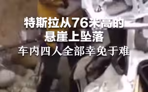 特斯拉从76米高的悬崖上坠落 车内四人全部幸免于难