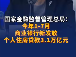 国家金融监督管理总局：今年1-7月商业银行 新发放个人住房贷款3.1万亿元