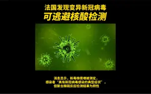 法国发现可逃避核酸检测的变异新冠病毒！法国卫生当局正在调查，以评估新毒株的传播性和严重性。