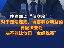 住建部谈“保交房”：对于违法违规、坑害群众利益的要坚决查处，决不能让他们“金蝉脱壳”！