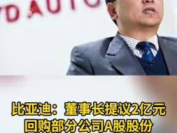 比亚迪：董事长提议2亿元回购部分公司A股股份
