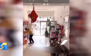 宠物店店员晕倒阿拉斯加开门找人求救 一旁萨摩耶心如止水坚持跑步