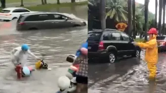 台风“奥鹿”致海口暴雨：路段积水严重车辆泡水 人员正全力强排