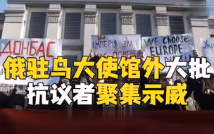 “我们不怕普京”俄驻乌大使馆外大批抗议者聚集示威