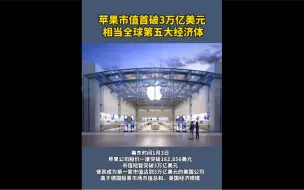 苹果市值首破3万亿美元，相当全球第五大经济体