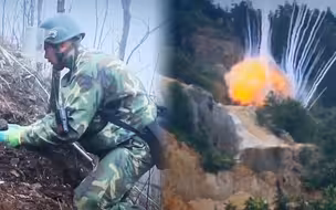 解放军某扫雷排爆大队赴中缅边境对未爆弹原地诱爆，场面惊险