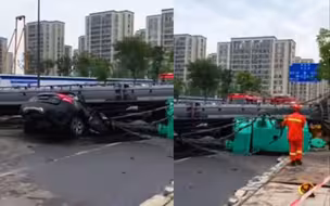 突发!宁波一工地打桩机突然倒塌压扁路上行驶的汽车 致2人死亡