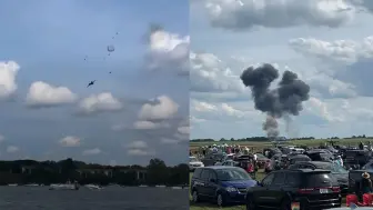 美国航展一架米格-23战机坠毁：爆炸起火浓烟升起 飞行员弹射逃生