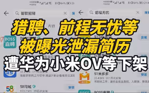 猎聘、前程无忧等被曝光泄漏简历，遭华为小米OV等下架