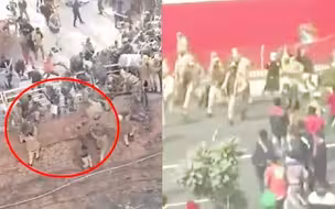 激烈！印度警察被愤怒农民满大街追打 走投无路如石头般滚落高台