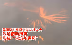 美国洛杉矶县突发丛林大火 烈焰借助风势形成“火焰龙卷风”