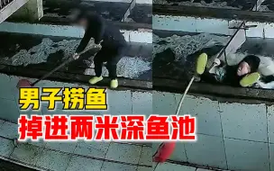 男子捞鱼掉进两米深鱼池，同事：耳朵受伤了，人也吓坏了