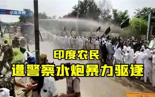 印度农民遭警察水炮暴力驱逐 这水颜色吓人
