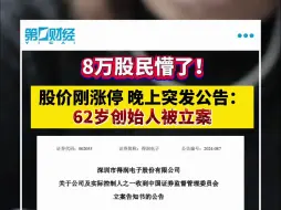 8万股民懵了！股价刚涨停 晚上突发公告：62岁创始人被立案