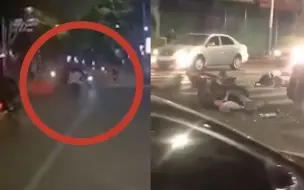 记录仪拍下惊险一幕！鬼火少年深夜飙车，撞上转弯小车瞬间腾空