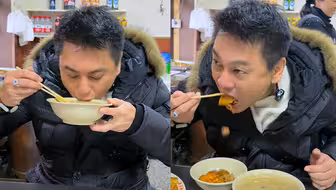 “F4”成员朱孝天打卡济南特色小吃，喝完甜沫吃把子肉直呼“硬核”