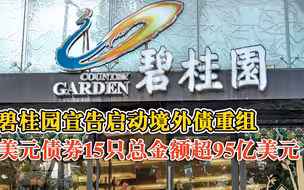 碧桂园宣告将对境外债进行重组：美元债券15只，总金额超95亿美元
