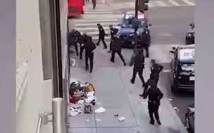 15对1  美警枪击无家可归持刀女 连开四枪又放狗咬将其团团围住