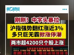 中字头暴拉 沪指强势翻红涨近3% 多只巨无霸掀涨停潮