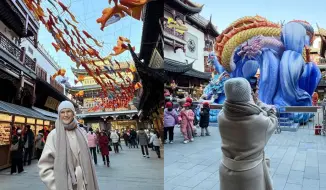 马斯克母亲逛上海豫园灯会举手机拍不停，赞叹“龙年最壮观的展览”