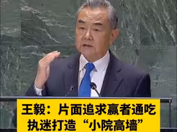 王毅：片面追求赢者通吃，执迷打造“小院高墙”，只会禁锢自己，割裂世界