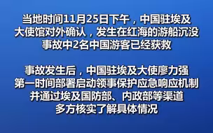 中国驻埃及大使馆确认：红海游船沉没事故中2名中国游客获救