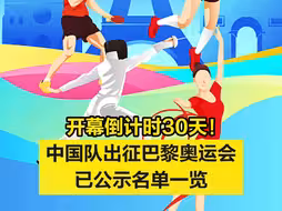 开幕倒计时30天！中国队出征巴黎奥运会已公示名单一览