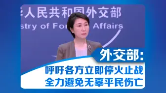 外交部：呼吁各方立即停火止战 全力避免无辜平民伤亡