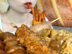 辣条+便利店串串膨胀版+过油肉蛋炒饭～