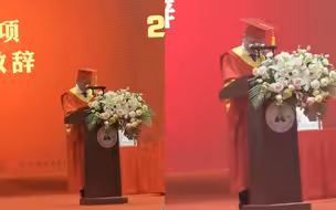 毕业典礼上校长正在致辞 追忆扶贫时牺牲的年轻校友不禁潸然泪下