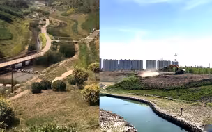 晋中违法占用近900亩耕地挖湖造景 实拍项目河口河段拆除现场