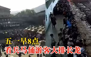 五一早8点看兵马俑游客大排长龙：熙熙攘攘，争相目睹兵马俑风采