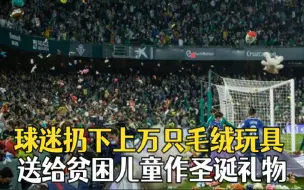 球迷扔下上万只毛绒玩具 送给贫困儿童作圣诞礼物