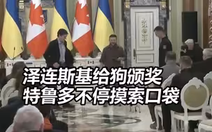泽连斯基给狗颁奖  特鲁多不停摸索口袋