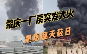 广东肇庆一厂房突发大火，厂区沦为一片火海，黑烟窜起数十米高