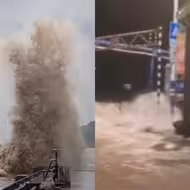 台风“卡努”风力增强！浙江沿岸十余米高巨浪拍岸 发生海水倒灌