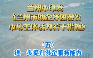兰州市印发《兰州市助企纾困激发市场主体活力若干措施》（五）进一步提升涉企服务能力