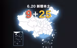 全国疫情动态地图：6月20日新增本土确诊9例、无症状25例