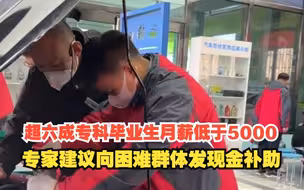 超六成专科毕业生月薪低于5000，专家建议向困难群体发现金补助，对此，你怎么看？
