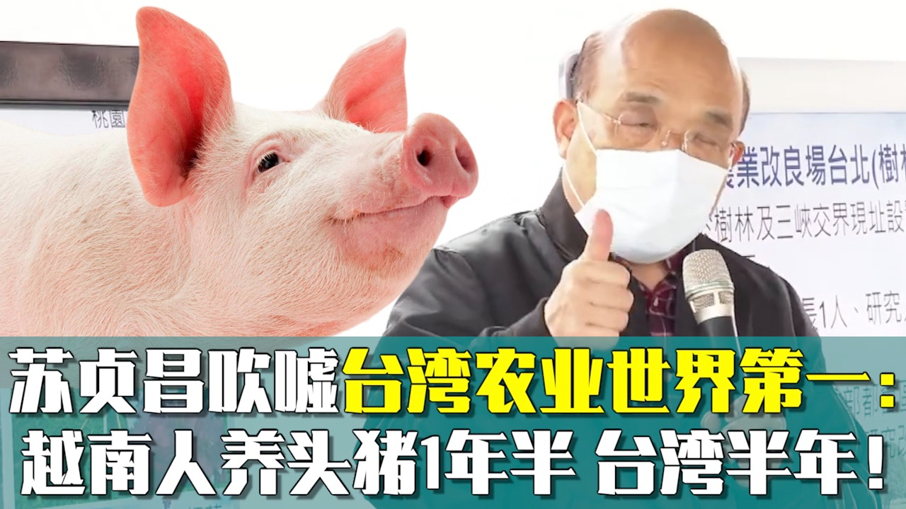 苏贞昌吹嘘台湾农业世界第一：越南人养头猪1年半 台湾半年！