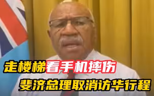 因走楼梯看手机摔伤 斐济总理取消访华行程